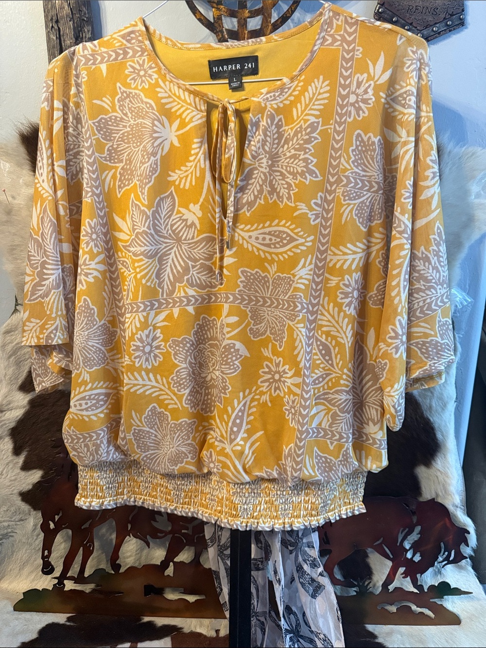 Harper Mustard Floral Tie-Neck Blouse